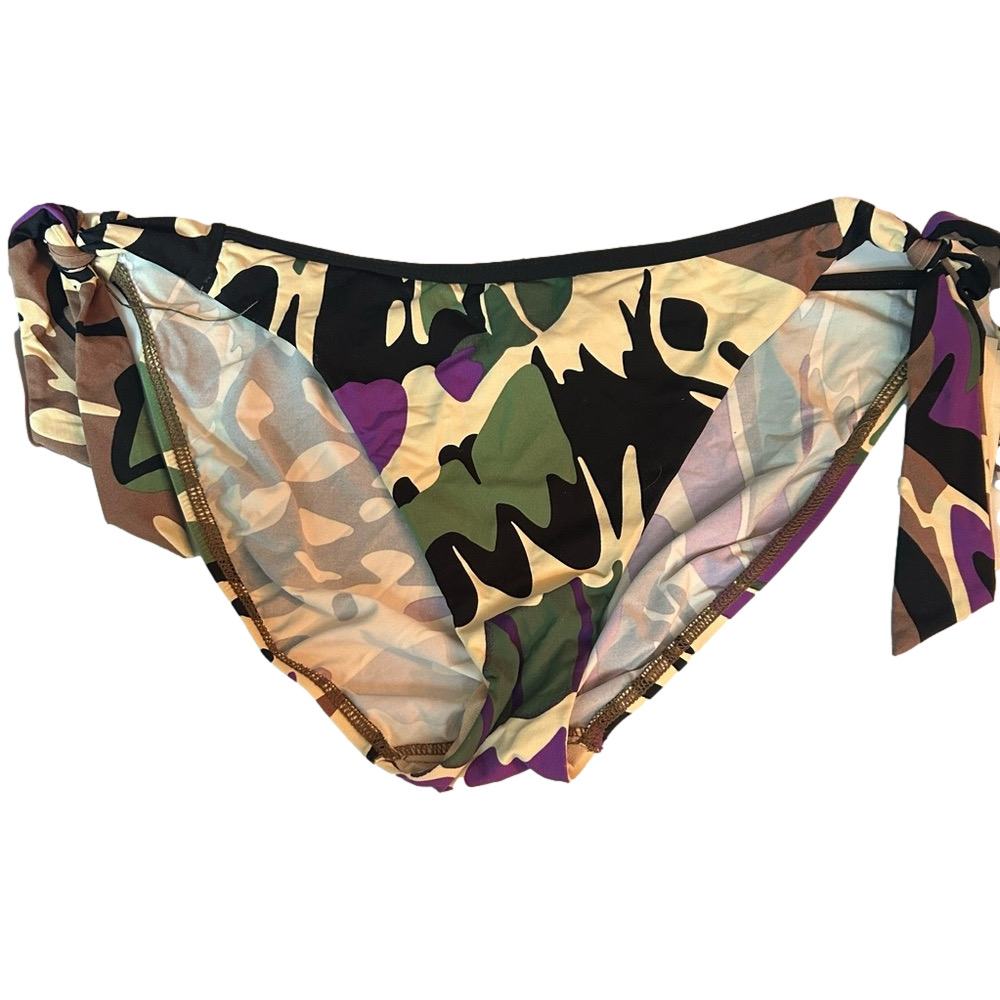 SALE Kenneth Cole Tie-Side Bikini Bottoms in Green, Purple & Black Camouflage